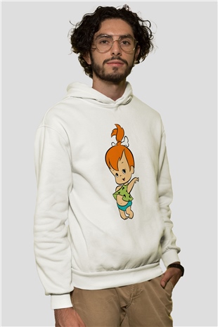The Flintstones Taş Devri Beyaz Unisex Kapşonlu Sweatshirt