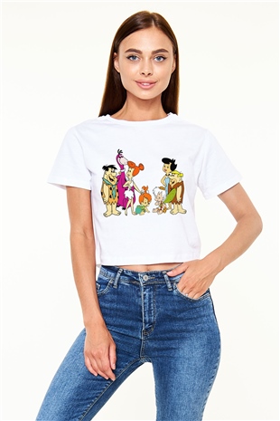 The Flintstones Taş Devri Beyaz Unisex Oversize Tişört