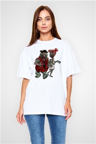 The Flintstones Taş Devri Beyaz Unisex Oversize Tişört