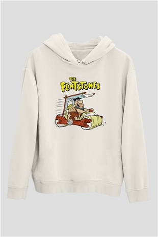 The Flintstones Taş Devri Beyaz Unisex Kapşonlu Sweatshirt