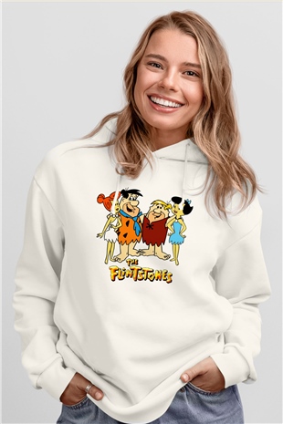 The Flintstones Taş Devri Beyaz Unisex Hoodie