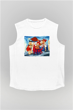 The Flintstones Taş Devri Beyaz Unisex  Kolsuz Tişört