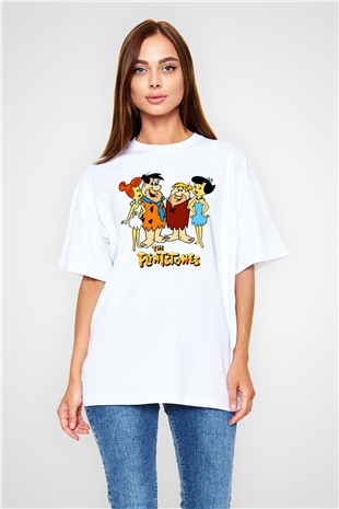 The Flintstones Taş Devri Beyaz Oversize Tişört