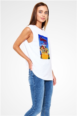 The Flintstones Taş Devri Beyaz Unisex  Kolsuz Tişört