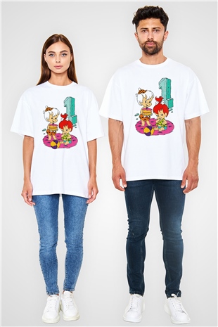 The Flintstones Taş Devri Beyaz Unisex Oversize Tişört