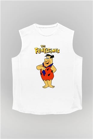 The Flintstones Taş Devri Beyaz Unisex  Kolsuz Tişört