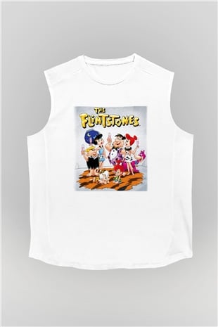 The Flintstones Taş Devri Beyaz Unisex Kolsuz Tişört