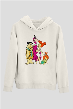 The Flintstones Taş Devri Beyaz Unisex Kapşonlu Sweatshirt