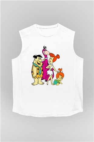 The Flintstones Taş Devri Beyaz Unisex Kolsuz Tişört