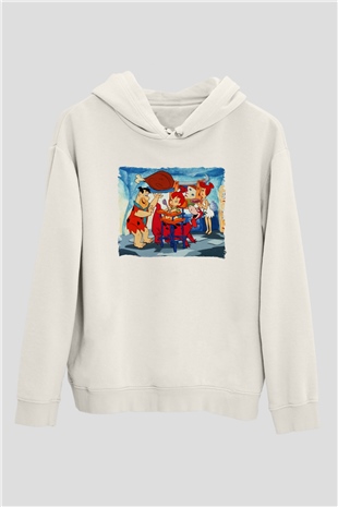 The Flintstones Taş Devri Beyaz Unisex Hoodie