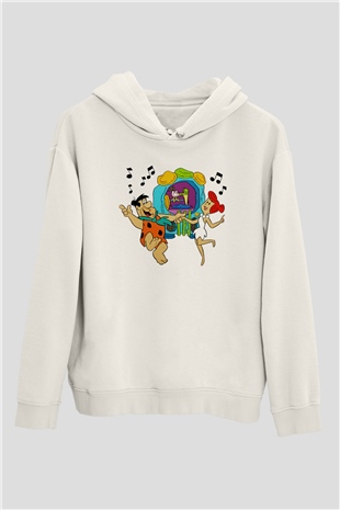 The Flintstones Taş Devri Beyaz Unisex Kapşonlu Sweatshirt