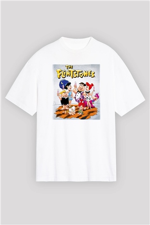 The Flintstones Taş Devri Beyaz Unisex Oversize Tişört