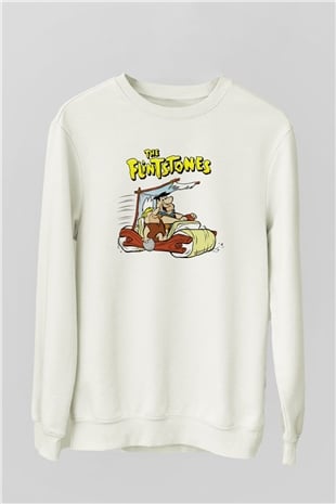 The Flintstones Taş Devri Beyaz Unisex Sweatshirt