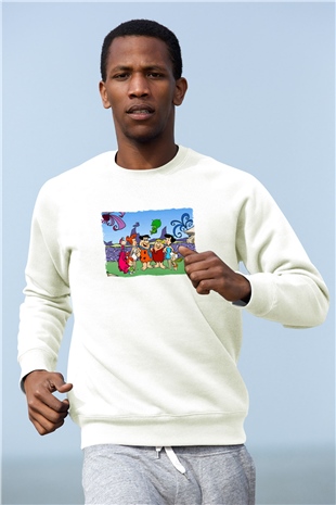 The Flintstones Taş Devri Beyaz Unisex  Sweatshirt