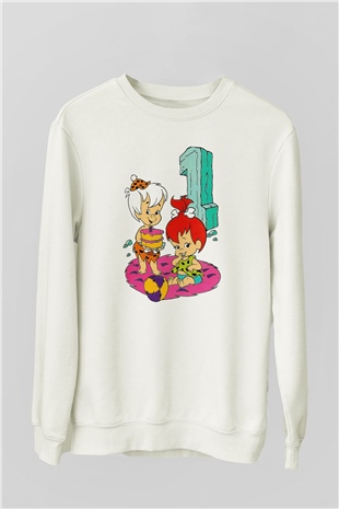 The Flintstones Taş Devri Beyaz Unisex Sweatshirt