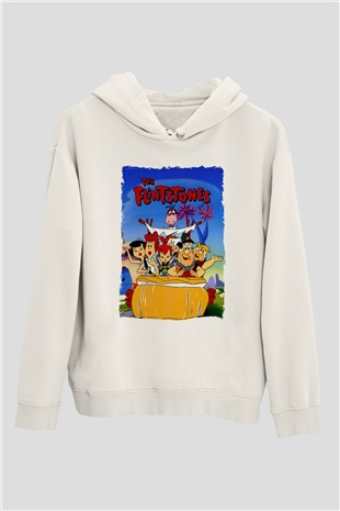 The Flintstones Taş Devri Beyaz Unisex Hoodie