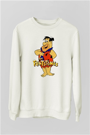 The Flintstones Taş Devri Beyaz Unisex  Sweatshirt