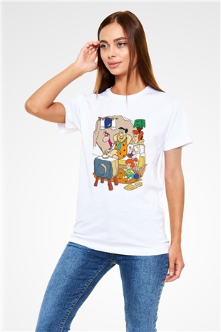 The Flintstones Taş Devri Beyaz Unisex Tişört