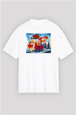 The Flintstones Taş Devri Beyaz Oversize Tişört