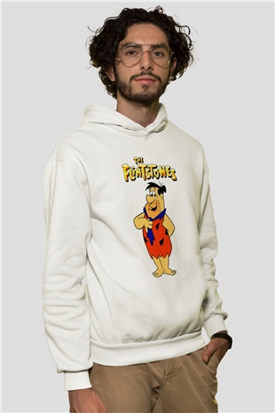 The Flintstones Taş Devri Beyaz Unisex Hoodie