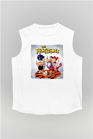 The Flintstones Taş Devri Beyaz Unisex  Kolsuz Tişört