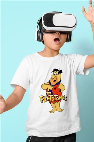 The Flintstones Taş Devri Beyaz Unisex  Çocuk Tişört