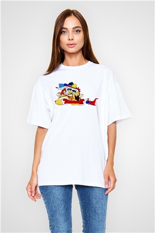 The Flintstones Taş Devri Beyaz Unisex Oversize Tişört