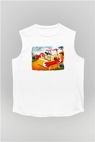 The Flintstones Taş Devri Beyaz Unisex Kolsuz Tişört