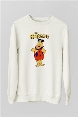 The Flintstones Taş Devri Beyaz Unisex  Sweatshirt