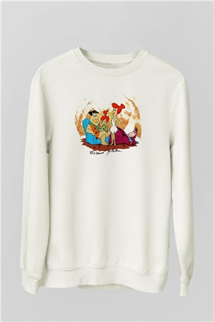 The Flintstones Taş Devri Beyaz Unisex Sweatshirt