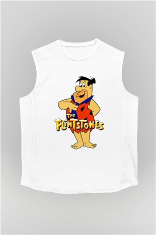 The Flintstones Taş Devri Beyaz Unisex  Kolsuz Tişört