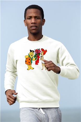 The Flintstones Taş Devri Beyaz Unisex  Sweatshirt