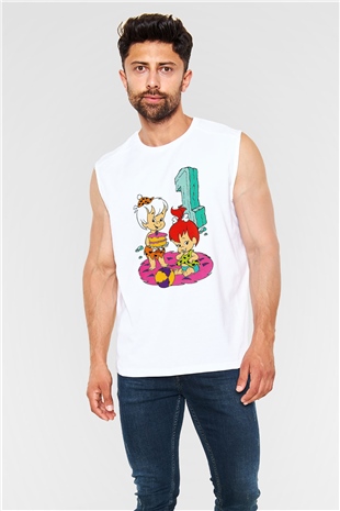 The Flintstones Taş Devri Beyaz Unisex Kolsuz Tişört