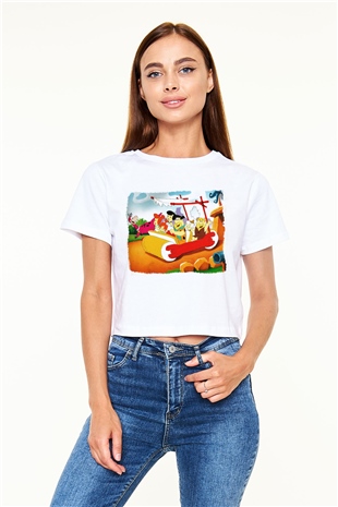 The Flintstones Taş Devri Beyaz Unisex Oversize Tişört