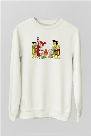 The Flintstones Taş Devri Beyaz Unisex  Sweatshirt