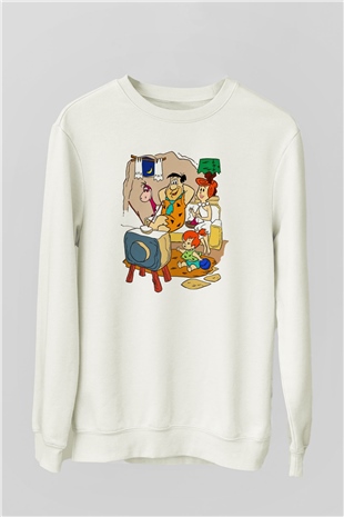 The Flintstones Taş Devri Beyaz Unisex Sweatshirt