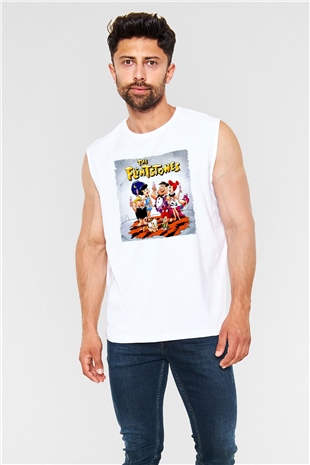 The Flintstones Taş Devri Beyaz Unisex  Kolsuz Tişört