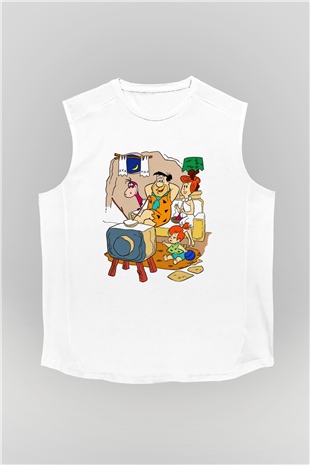 The Flintstones Taş Devri Beyaz Unisex Kolsuz Tişört