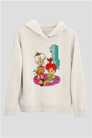The Flintstones Taş Devri Beyaz Unisex Kapşonlu Sweatshirt