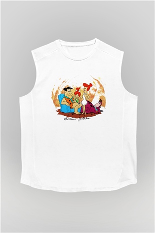 The Flintstones Taş Devri Beyaz Unisex Kolsuz Tişört