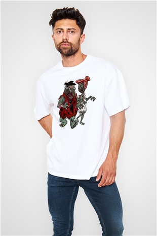 The Flintstones Taş Devri Beyaz Unisex Oversize Tişört