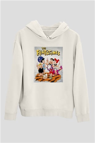 The Flintstones Taş Devri Beyaz Unisex Kapşonlu Sweatshirt