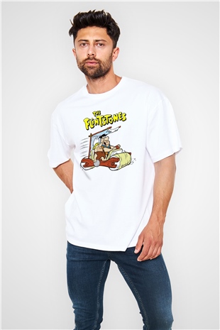 The Flintstones Taş Devri Beyaz Unisex Oversize Tişört