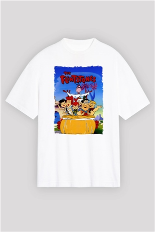 The Flintstones Taş Devri Beyaz Oversize Tişört