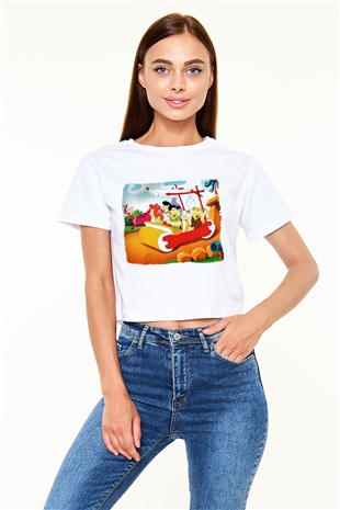 The Flintstones Taş Devri Beyaz Unisex Oversize Tişört