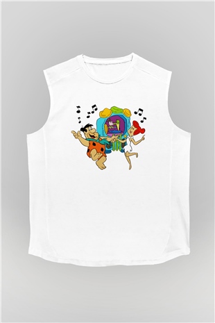 The Flintstones Taş Devri Beyaz Unisex Kolsuz Tişört