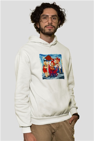 The Flintstones Taş Devri Beyaz Unisex Hoodie