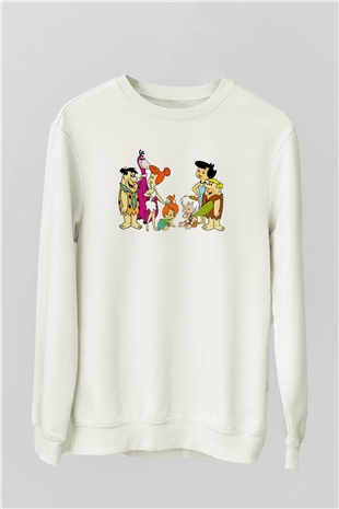 The Flintstones Taş Devri Beyaz Unisex Sweatshirt