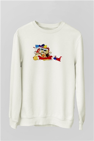 The Flintstones Taş Devri Beyaz Unisex Sweatshirt