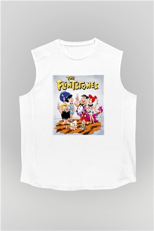 The Flintstones Taş Devri Beyaz Unisex Kolsuz Tişört